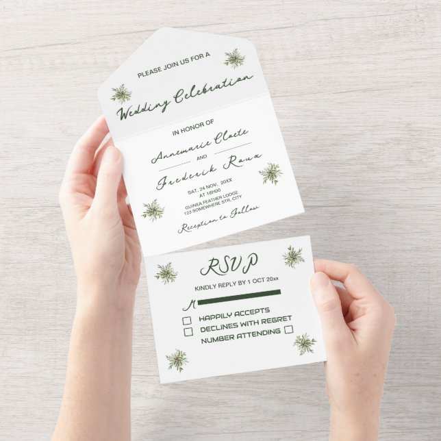 Invitación Todo En Uno Verde oliva moderno (desgarro)