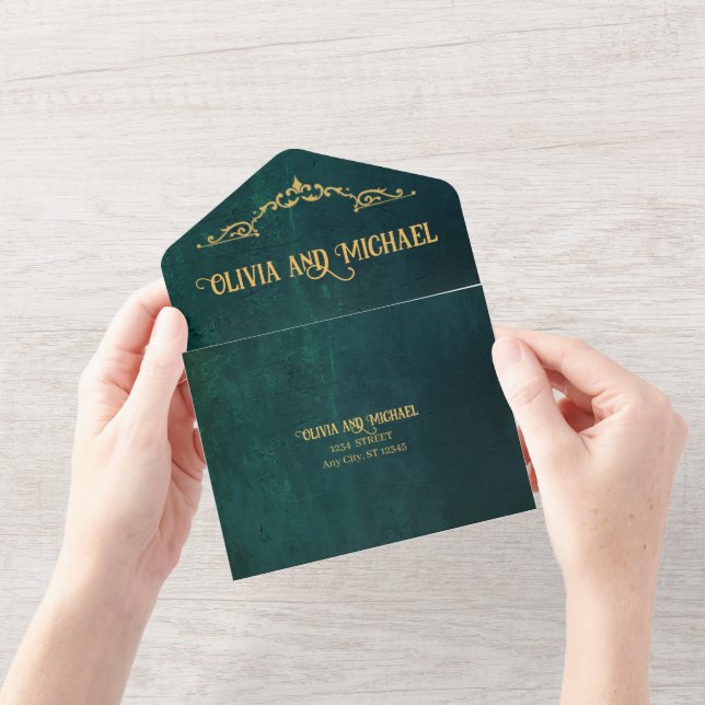 Invitación Todo En Uno Verde oscuro vintage (Apertura)