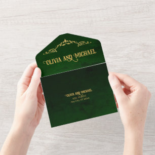 Invitación Todo En Uno Verde oscuro vintage