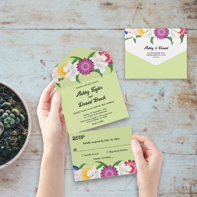 Invitación Todo En Uno Verde salvia | Boho de verano | Elegante Boda flor (Subido por el creador)