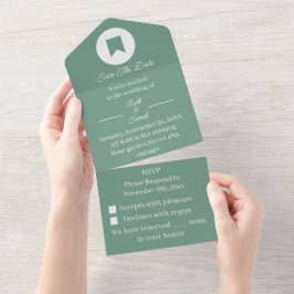 Invitación Todo En Uno Verde Simple Personalizado Guardar La Fecha