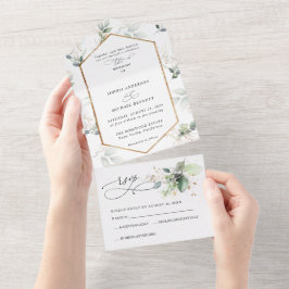 Invitación Todo En Uno Verde y Oro Todo en Uno