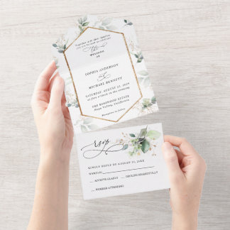 Invitación Todo En Uno Verde y Oro Todo en Uno