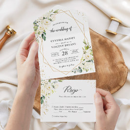 Invitación Todo En Uno Verdor Boda floral geométrico (no se necesita ENV)