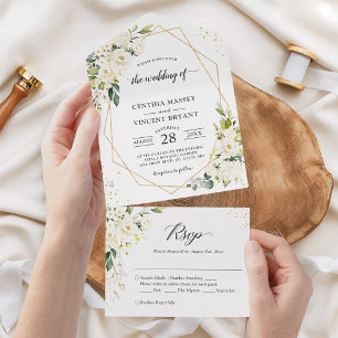 Invitación Todo En Uno Verdor Boda floral geométrico (no se necesita ENV)