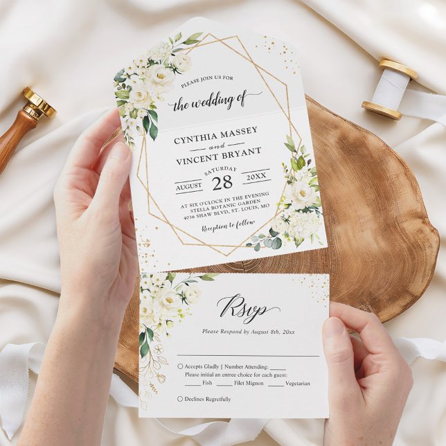 Invitación Todo En Uno Verdor Boda floral geométrico (no se necesita ENV) (Subido por el creador)