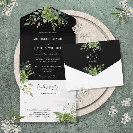Invitación Todo En Uno Verdor Boda Monograma Blanco Y Negro