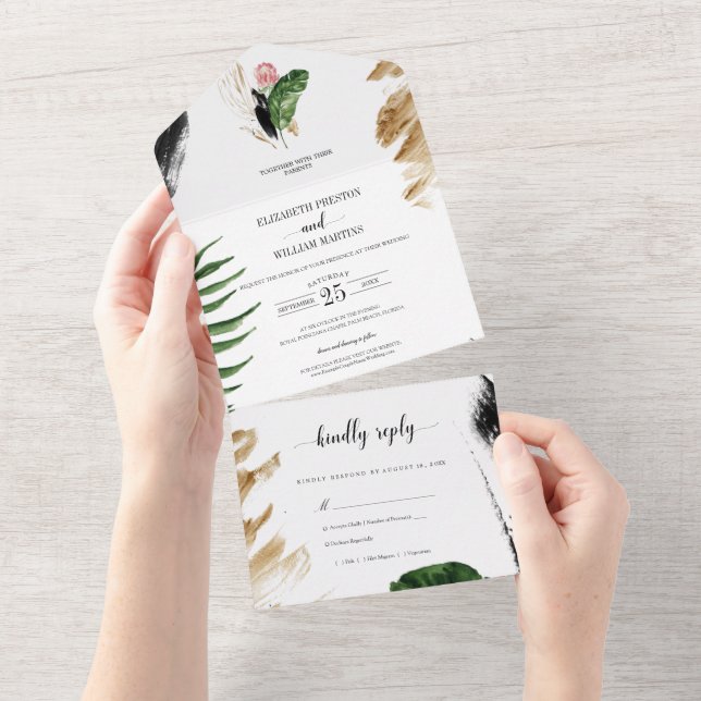 Invitación Todo En Uno Verdor tropical deja Boda con RSVP (desgarro)