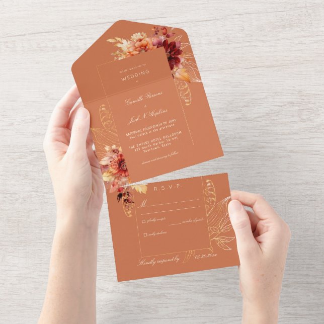 Invitación Todo En Uno Verona Autumn Sunset Tracery Boda (desgarro)