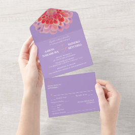 Invitación Todo En Uno Vibrant Zinnia Purple Summer Wedding