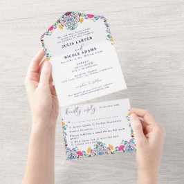 Invitación Todo En Uno Vibrante Boda arcoiris al estilo de la Fiesta Mexi
