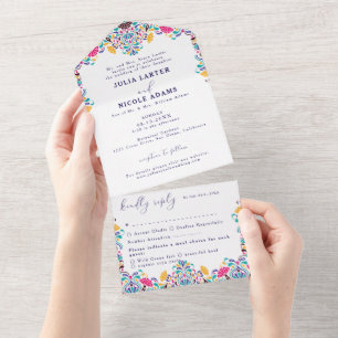 Invitación Todo En Uno Vibrante Boda arcoiris al estilo de la Fiesta Mexi