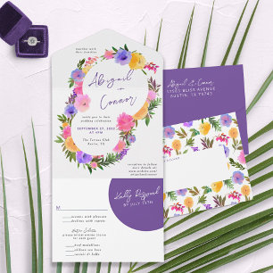 Invitación Todo En Uno Vibrante Casual Magenta Violeta Amarillo