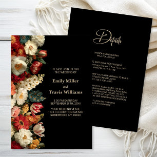 Invitación Todo en uno Vibrante Floral Negro de Boda