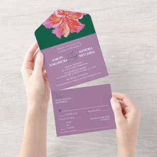 Invitación Todo En Uno Vibrante Hibisco Tropical Boda de Verano