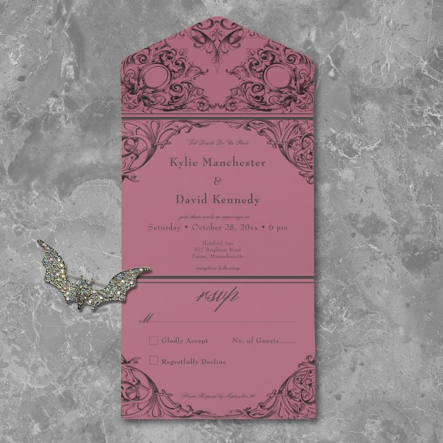 Invitación Todo En Uno Victoriano hasta la muerte Boda de vino negro sin  (Subido por el creador)