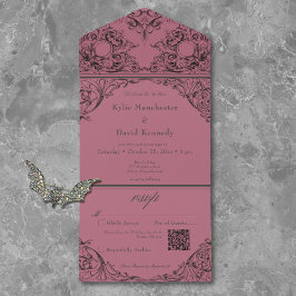 Invitación Todo En Uno Victoriano hasta la muerte Código QR para Boda neg