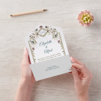 Invitación Todo En Uno Vid floral vintage con monograma