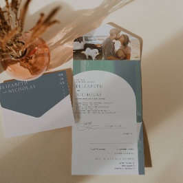 Invitación Todo En Uno Vidrio oceánico costero | Boda Boho