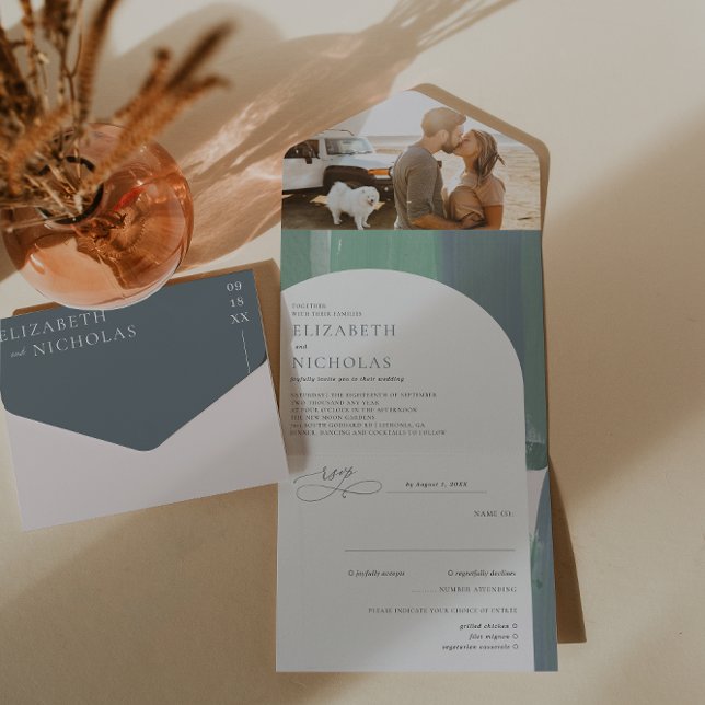 Invitación Todo En Uno Vidrio oceánico costero | Boda Boho (Subido por el creador)