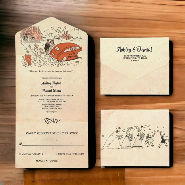 Invitación Todo En Uno Vieja pareja divertida retro de moda Boda de arte  (Subido por el creador)