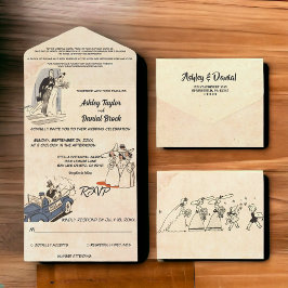 Invitación Todo En Uno Viejo Boda romántico de historietas de los años 50