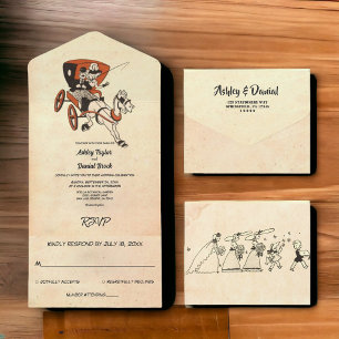 Invitación Todo En Uno Viejo Boda Rústico de Pareja Vintage Retro