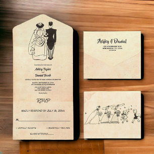 Invitación Todo En Uno Viejo Boda Rústico Romántico de Pareja Vintage Ret