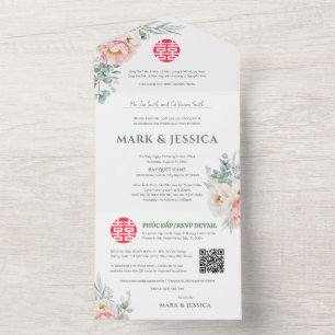 Invitación Todo En Uno Vietnamitas bilingües tradicionales