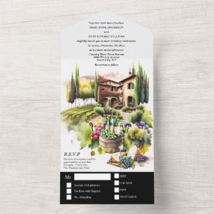 Invitación Todo En Uno Villa toscana acuarela viñedos italianos