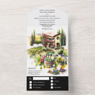 Invitación Todo En Uno Villa toscana acuarela viñedos italianos