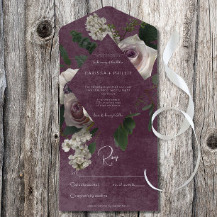 Invitación Todo En Uno Vino floral rosa y blanco oscuro moderno sin cena