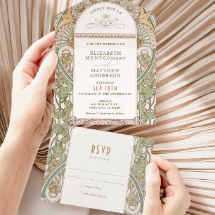 Invitación Todo En Uno Vintage all in One Wedding Invitado de Mucha