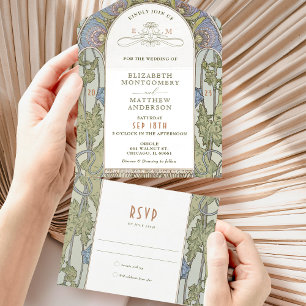 Invitación Todo En Uno Vintage all in One Wedding Invitado de Mucha