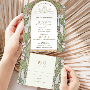 Invitación Todo En Uno Vintage all in One Wedding Invitado de Mucha