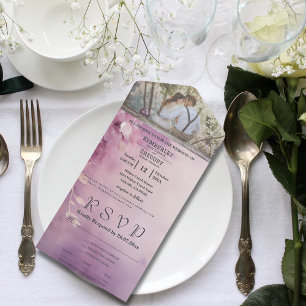 Invitación Todo En Uno Vintage Elegante Lilac Purple Floral Photo RSVP