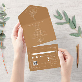 Invitación Todo En Uno Vintage Floral Rustic Goldenrod Boda QR Code