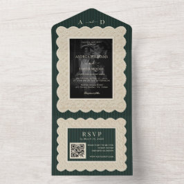 Invitación Todo En Uno Vintage Green Lace Wedding