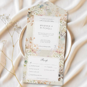Invitación Todo En Uno Vintage neutro romántico Hydrangeas Cena