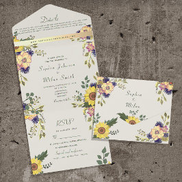 Invitación Todo En Uno Vintage Rustic Boho Sunflowers Boda