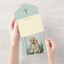 Invitación Todo En Uno Vintage San José Jesús Escritura Religiosa     