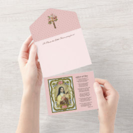 Invitación Todo En Uno Vintage St. Therese Jesus Escritura Religiosa