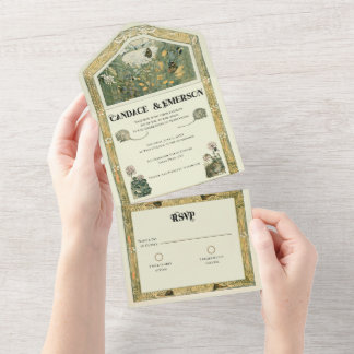 Invitación Todo En Uno Vintage Storybook Forest All in One Wedding Invite