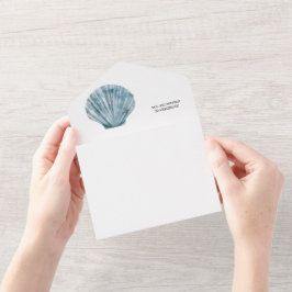 Invitación Todo En Uno Vintage Verde azulado Blue Single Seashell Boda