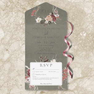 Invitación Todo En Uno Vintage verde sabio floral Wreath sin cena