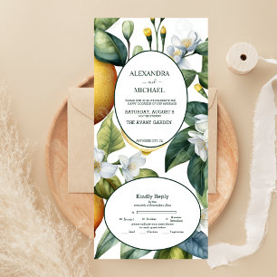 Invitación Todo En Uno Vintage Watercolor Summer Citrus Boda