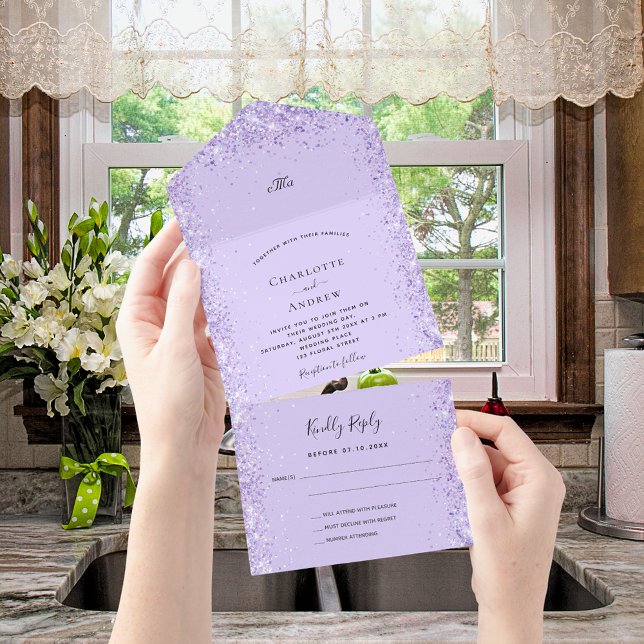 Invitación Todo En Uno Violet lavender confetti rsvp boda (Subido por el creador)