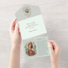 Invitación Todo En Uno Virgen religiosa María Floral Vintage Cumpleaños 
