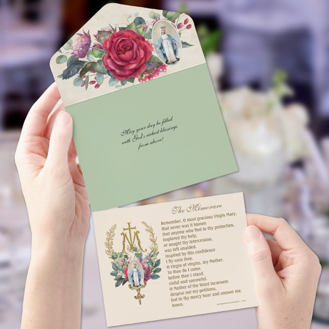 Invitación Todo En Uno Virgen Religiosa María Rojo Rota Postaleta (Subido por el creador)