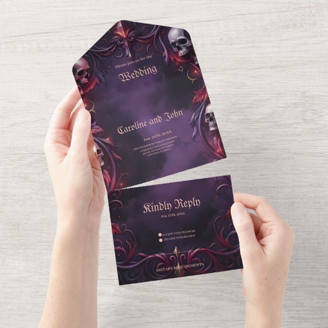 Invitación Todo En Uno Vows Beyond the Veil – Gothic Wedding Art  (desgarro)